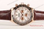 Replica Rolex Daytona Watch Rose Gold Black Bezel Brown Leather